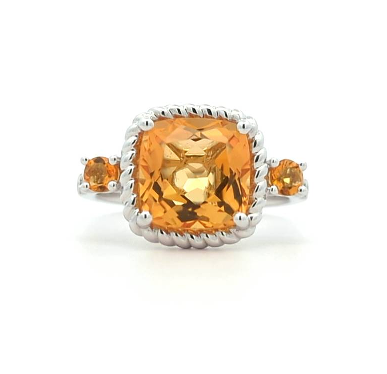 18KT White Gold Citrine and 0.13ctw Diamond Ring size 6.5