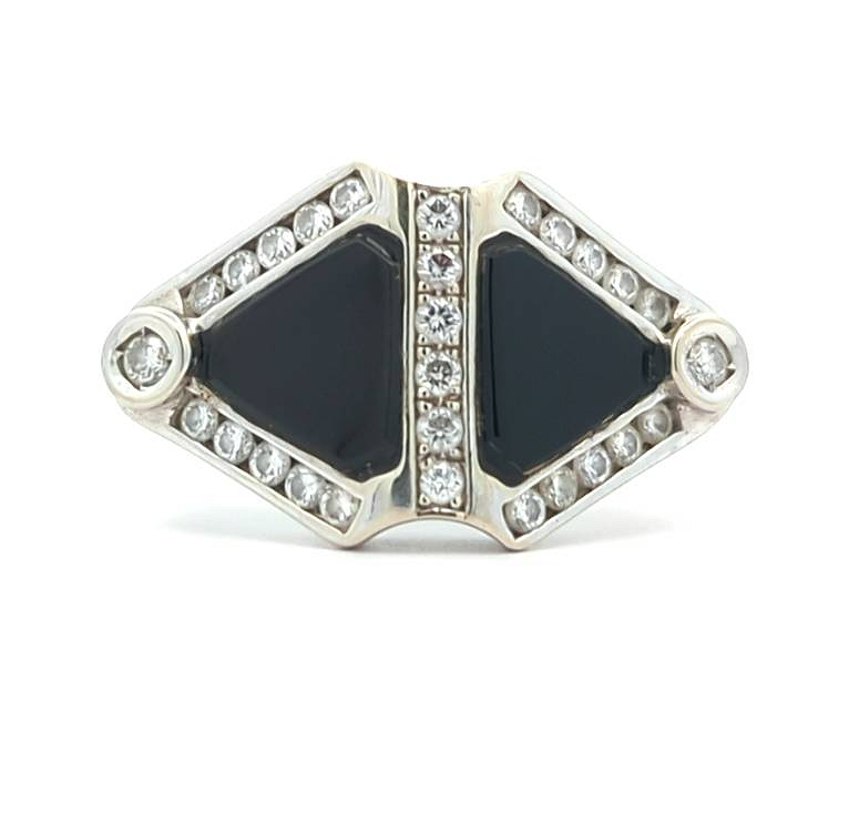 18KT White Gold Onyx and 0.62ctw Diamond Estate Ring size 6.25