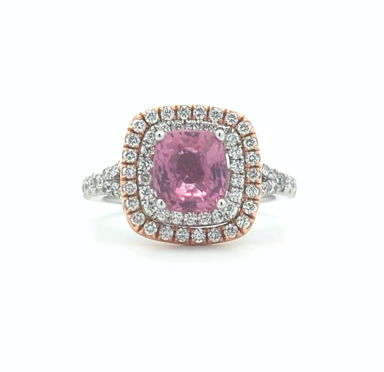 14KT White and Rose Gold Fancy Pink Sapphire and 2.74ctw Diamond Estate Cocktail Ring size 6.25