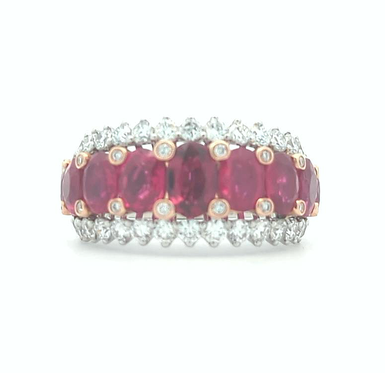 18KT White and Rose Gold Natural Ruby and 0.99ctw Diamond Simon G" Estate Ring size 6.5
