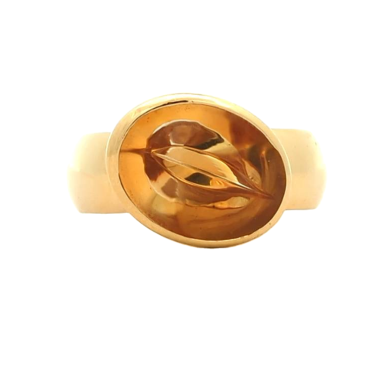 18KT Yellow Gold Natural Citrine Nordic Summer" Solitaire Estate Ring size 6