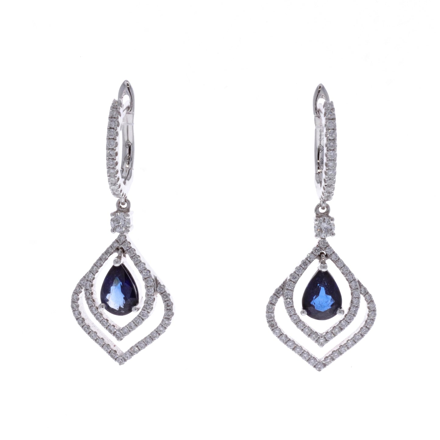 18KT White Gold Natural Blue Sapphire and 0.86ctw Diamond Earrings
