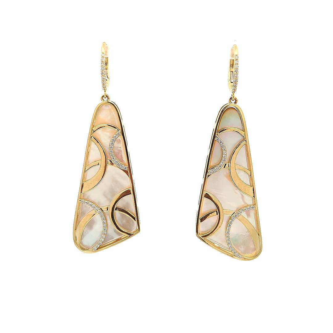 18KT Yellow Gold Mother of Pearl and 0.51ctw Diamond Drop Earrings