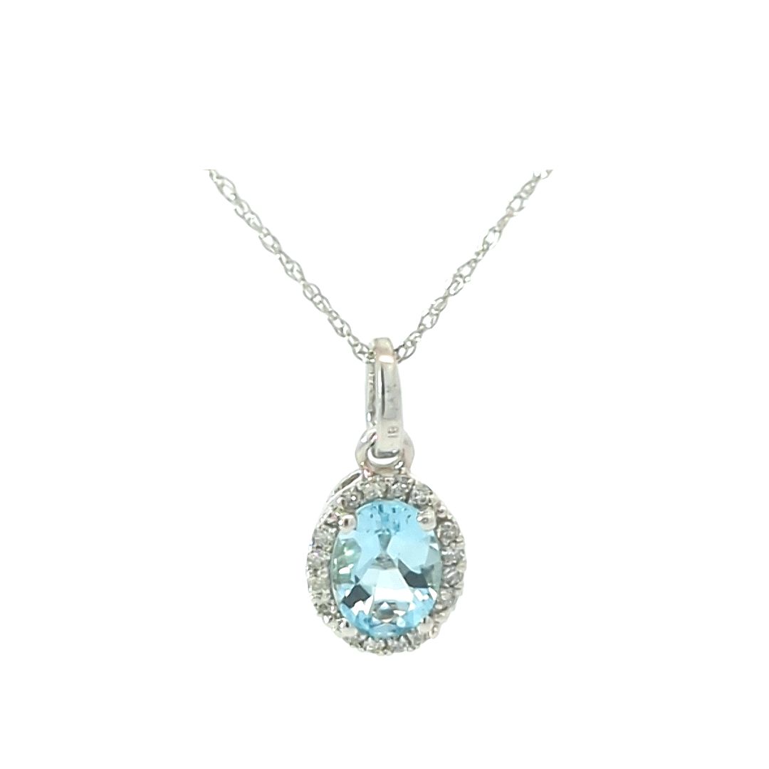 14KT White Gold Aquamarine and 0.10ctw Diamond Estate 18" Necklace