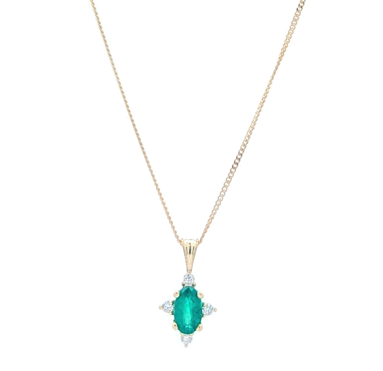 10KT Yellow Gold Emerald and 0.03ctw Diamond 18" Necklace