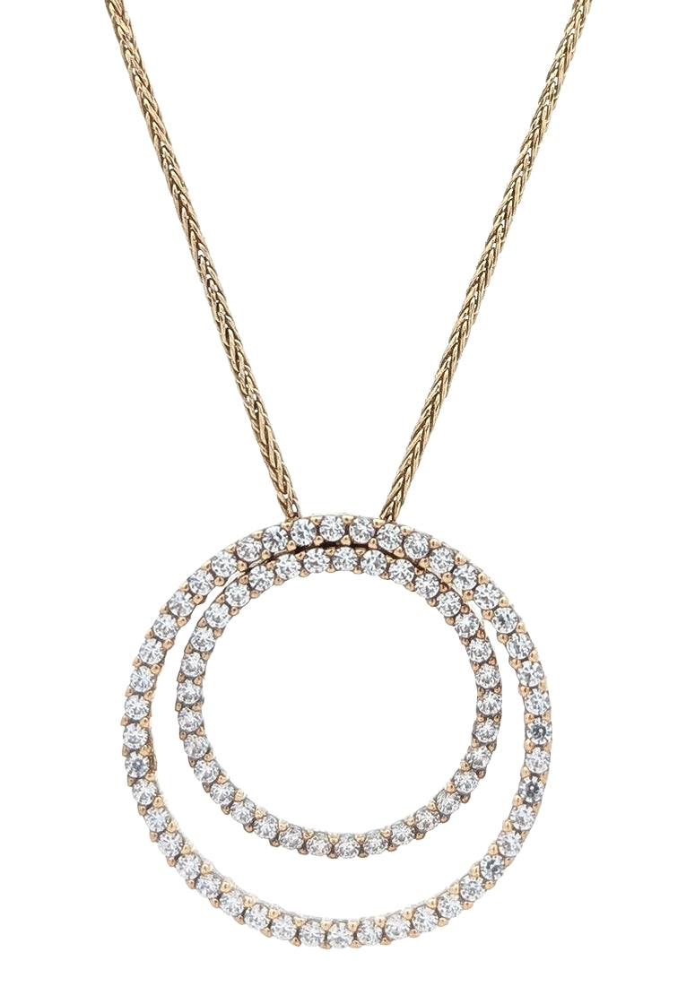 10KT Yellow Gold CZ Double Circle Estate 18" Necklace