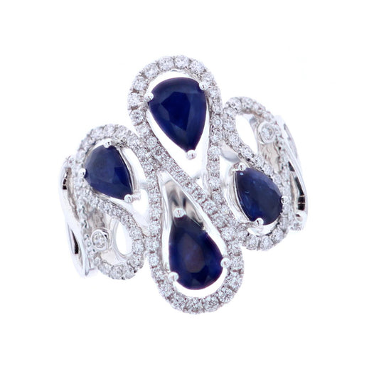 18KT White Gold Natural Blue Sapphire and 0.75ctw Diamond Estate Ring size 6.5