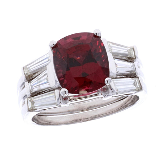 14KT White Gold Natural Rhodolite Garnet and 1.26ctw Diamond Estate Ring and Matching Jacket size 6.75