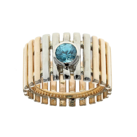 14KT Yellow and White Gold Natural Blue Zircon Solitaire Estate Ring size 10.75