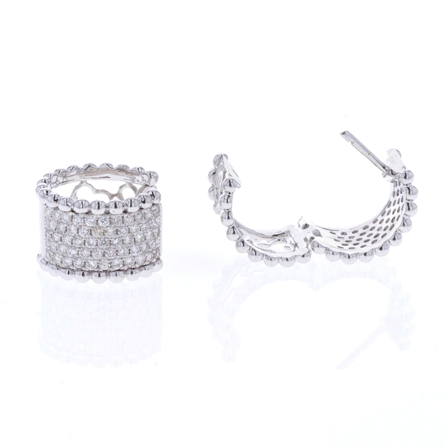 18KT White Gold 1.38ctw Diamond Cluster Estate Huggie Earrings