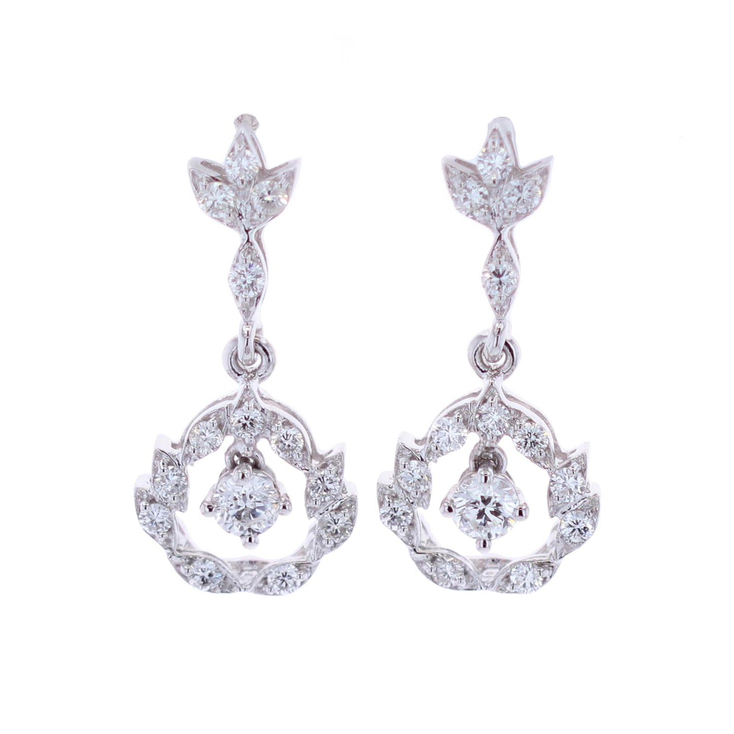 18KT White Gold 1.36ctw Diamond Droplet Estate Earrings