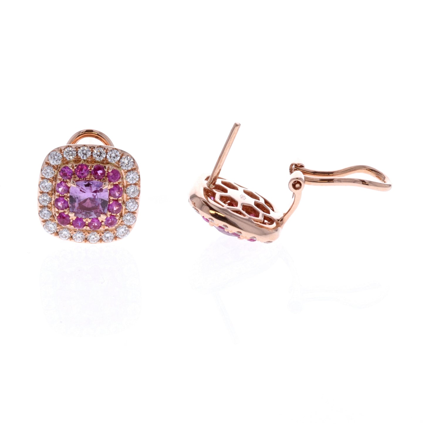 18KT Rose Gold Natural Pink Sapphire and 0.75ctw Diamond Estate Earrings