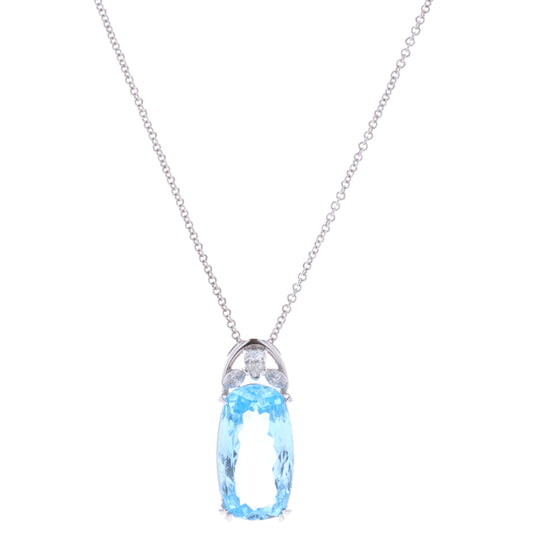 14KT White Gold Blue Topaz and Diamond Estate Pendant