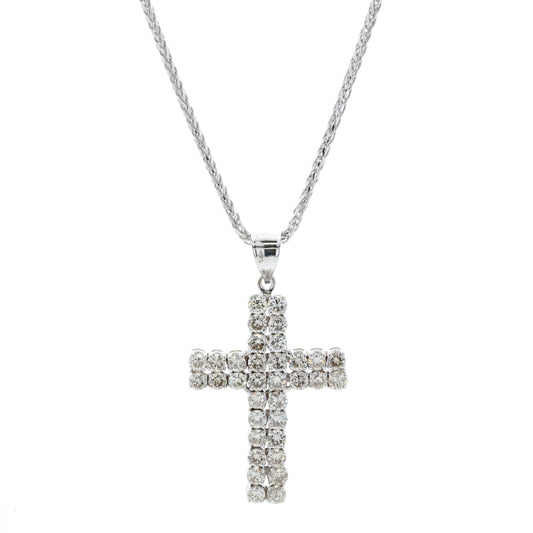 14KT White Gold 8.89ctw Diamond Cross 20" Estate Necklace