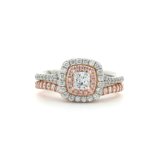 14KT White and Rose Gold 1.16ctw Diamond Estate Engagement Ring and Matching Band size 6.5
