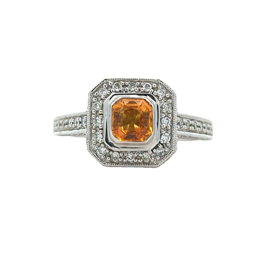 14KT White Gold Orange Sapphire and 0.99ctw Diamond Ring
