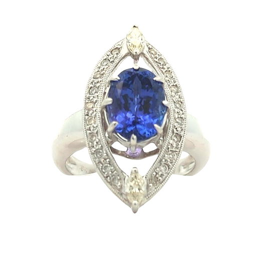 18KT White Gold Tanzanite and 2.59ctw Diamond Ring size 7.25