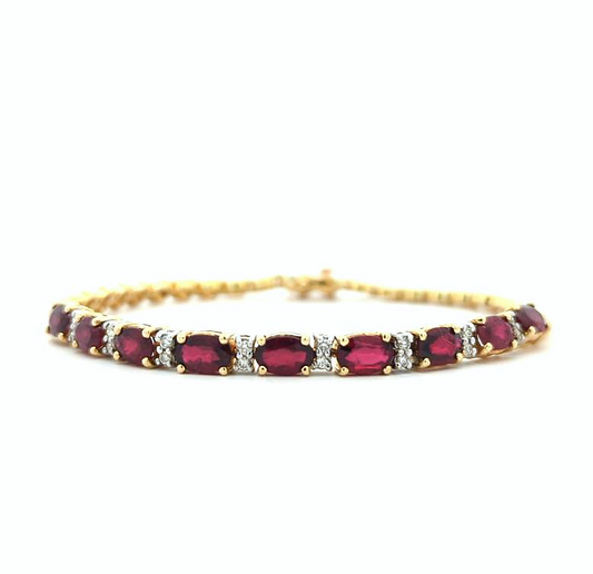 18KT Yellow and White Gold Natural Ruby and 0.19ctw Diamond Estate Bracelet