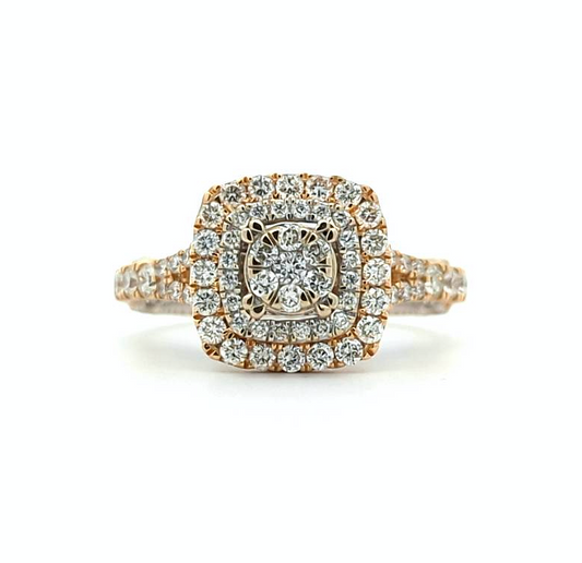 18KT Yellow and White Gold 1.22ctw Diamond Cluster Estate Ring size 6.75