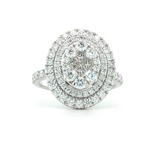 14KT White Gold 1.00ctw Diamond Estate Cluster Ring size 7