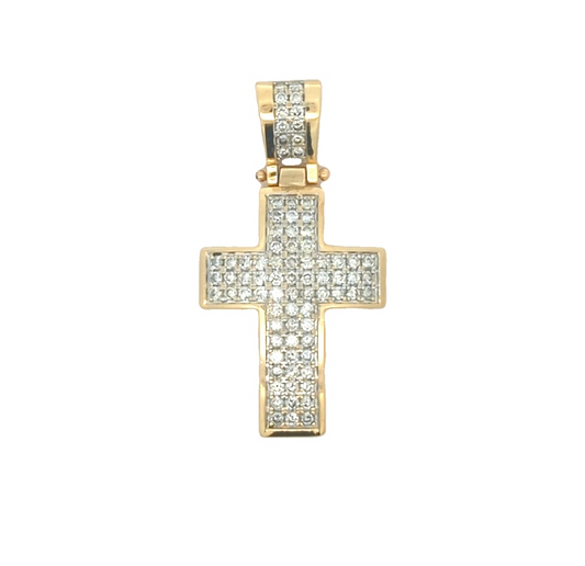 14KT Yellow Gold with Rhodium Plating 1.50ctw Diamond Estate Cross Pendant