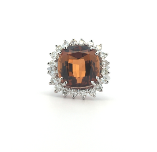 14KT White Gold Natural Dravite Tourmaline and 0.61ctw Diamond Estate Ring size 5.75