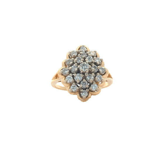14KT Yellow and White Gold 0.65ctw Diamond Estate Cluster Ring size 7.5