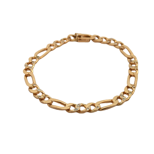 14KT Yellow Gold Diamond Figaro Estate 8.5" Bracelet