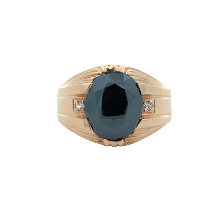 10KT Yellow Gold Natural Hematite and CZ Estate Ring