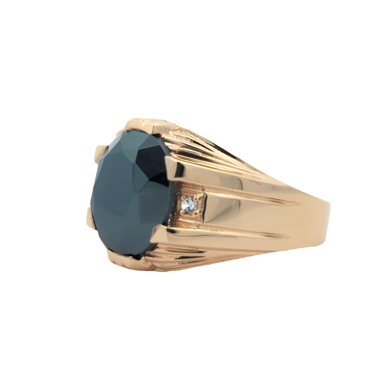 10KT Yellow Gold Natural Hematite and CZ Estate Ring
