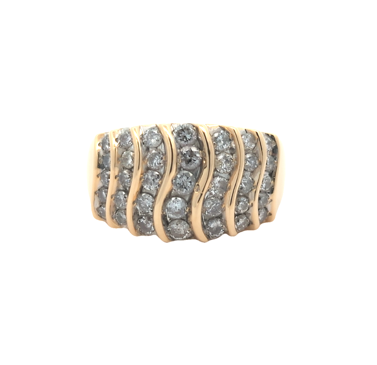 14KT Yellow Gold 1.02ctw Diamond Estate Cluster Ring size 7.5