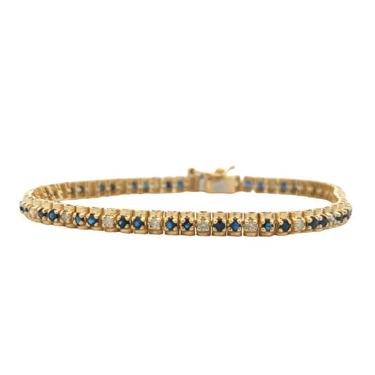 14KT Yellow Gold Natural Blue Sapphire and 0.65ctw Diamond Estate 7" Bracelet