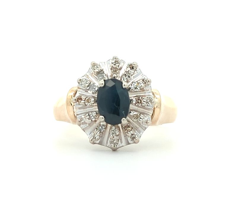 14KT Yellow and White Gold Blue Sapphire and Diamond Estate Ring