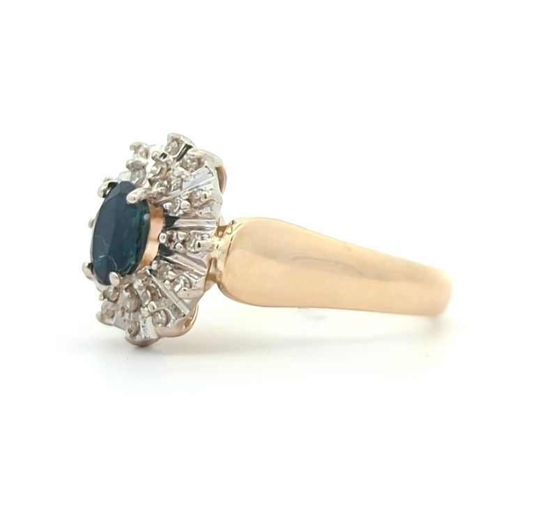 14KT Yellow and White Gold Blue Sapphire and Diamond Estate Ring