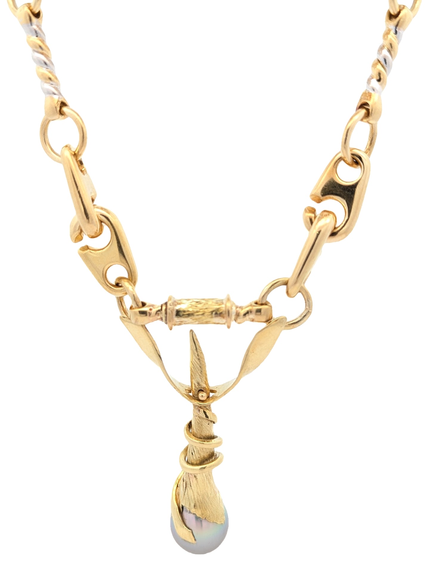 18KT Yellow and White Gold 16" Estate Pearl Necklace