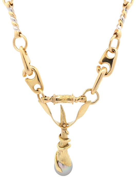 18KT Yellow and White Gold 16" Estate Pearl Necklace