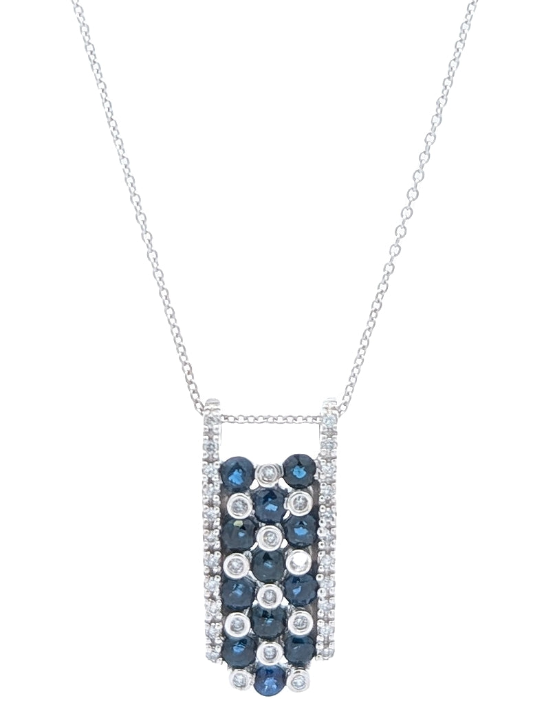 14KT White Gold Natural Blue Sapphire and 0.15ctw Diamond 16" Estate Necklace