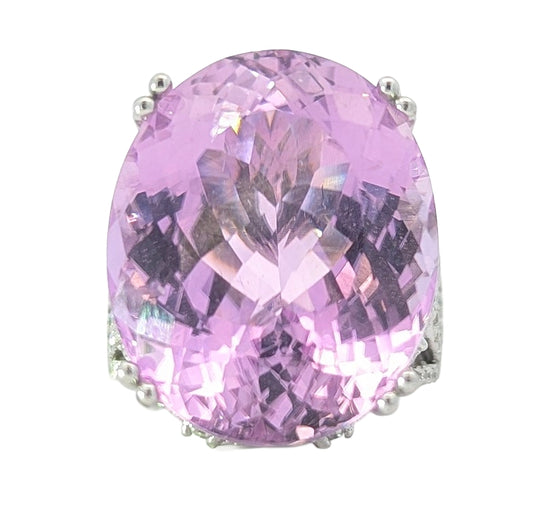 14KT White Gold Natural Kunzite and 0.76ctw Diamond "Primus" Estate Ring size 8