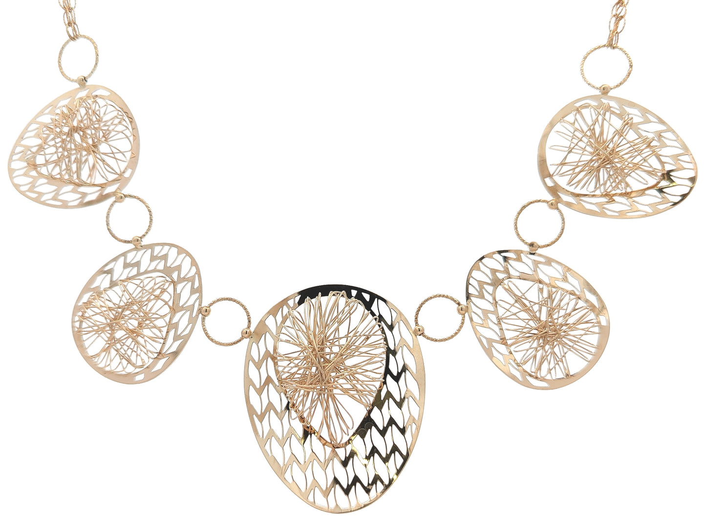 18KT Yellow Gold 18" Graduated Wire Design Estate Necklace