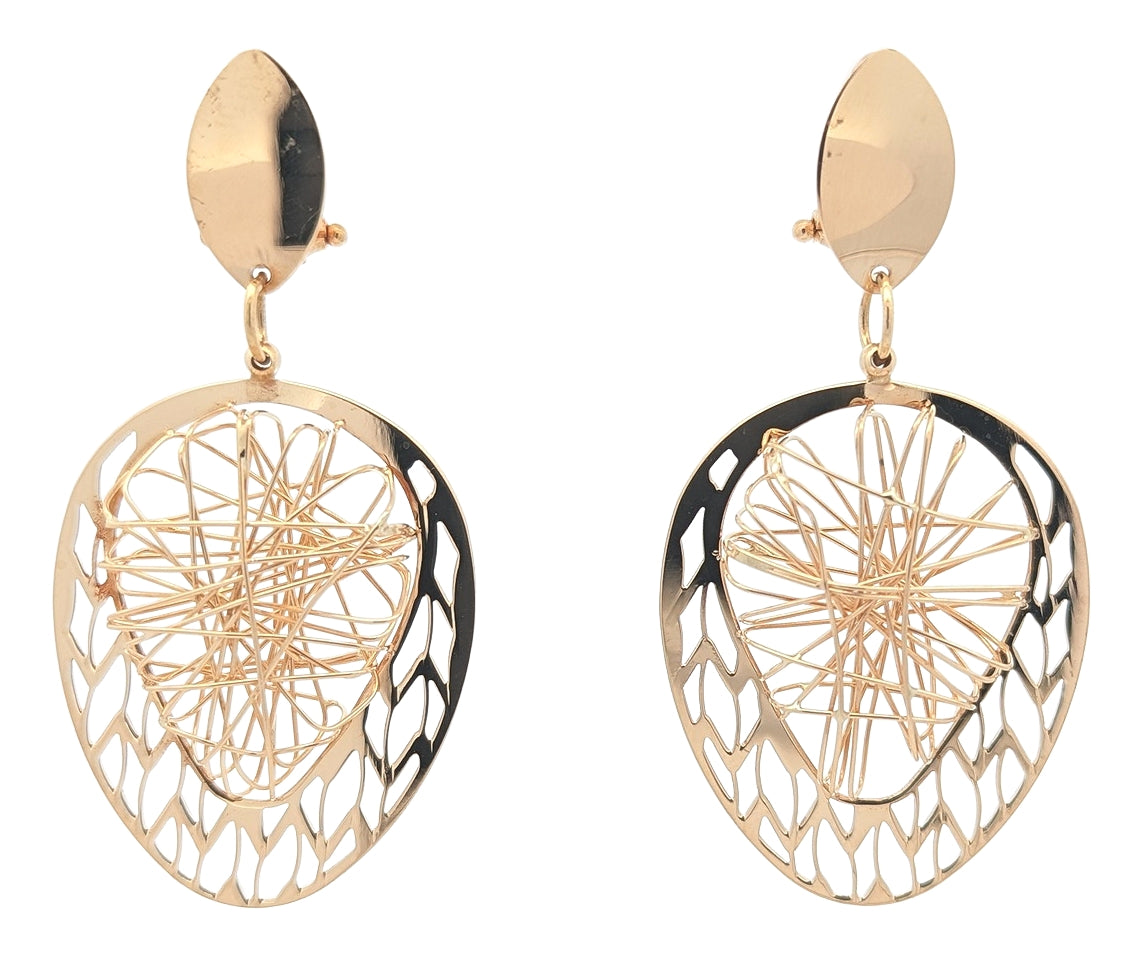 18KT Yellow Gold Drop Shaped Wire Design Estate Earrings