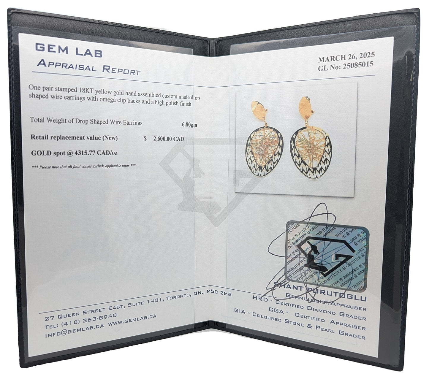 18KT Yellow Gold Drop Shaped Wire Design Estate Earrings