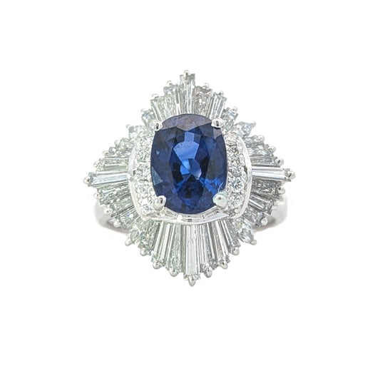 Platinum Natural Sapphire and 1.65ctw Diamond Estate Ring size 5.75