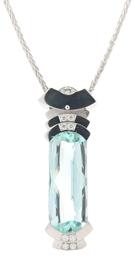18KT White Gold Natural Aquamarine and 0.60ctw Diamond 18" Estate Necklace