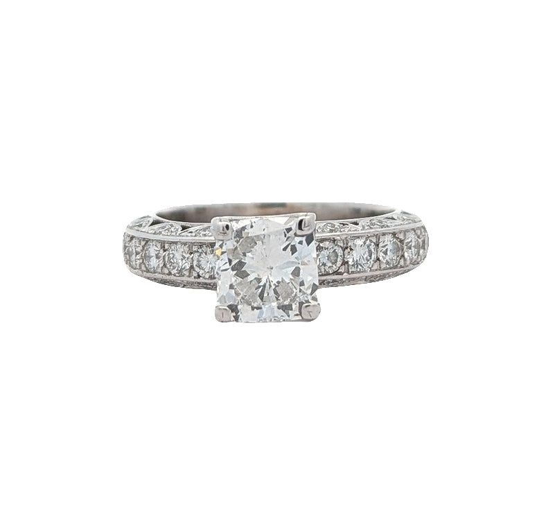18KT White Gold 2.80ctw Diamond Estate Engagement Ring size 6.5