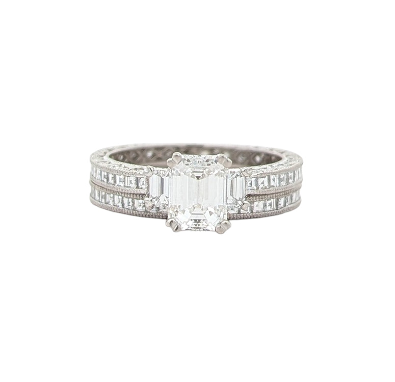 Platinum 3.03ctw Diamond Estate Engagement Ring and Matching Band size 7.25