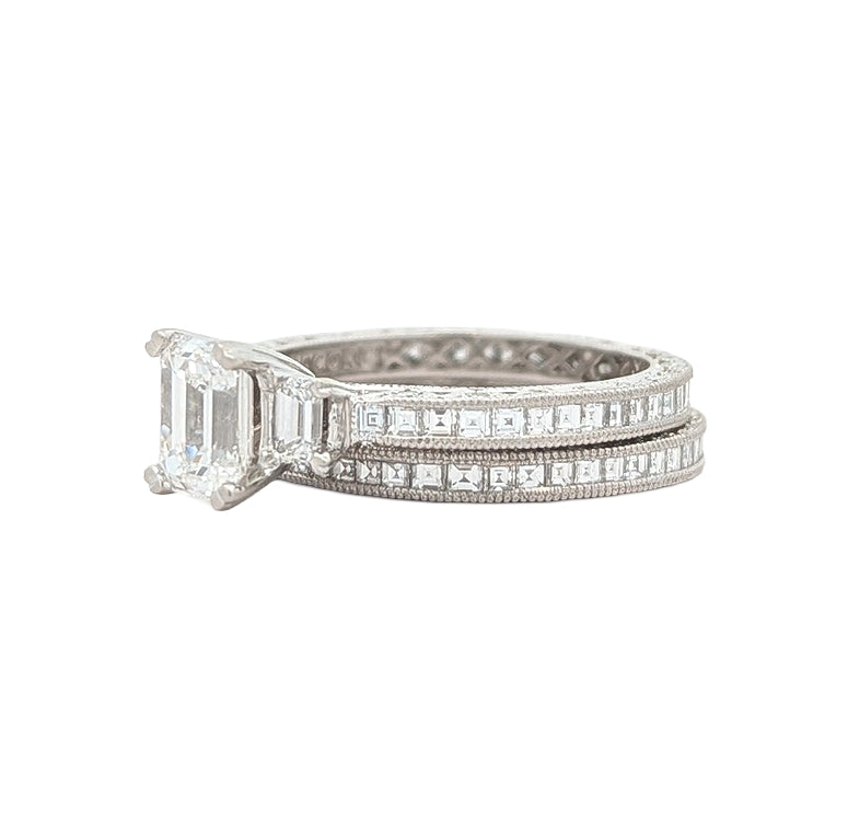 Platinum 3.03ctw Diamond Estate Engagement Ring and Matching Band size 7.25