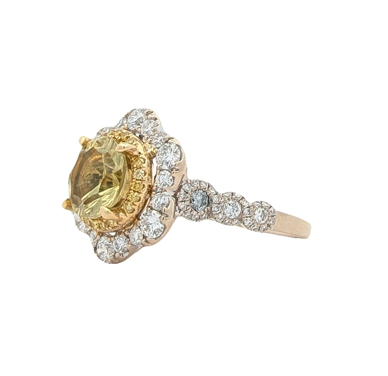 18KT Yellow and White Gold Natural Citrine Quartz and 1.20ctw Diamond Estate Ring size 6.25