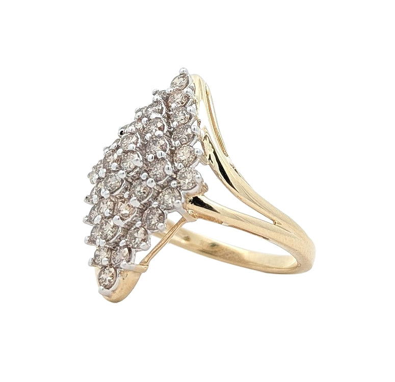 10KT Two-Toned 1.40ctw Diamond Cluster Estate Ring size 7