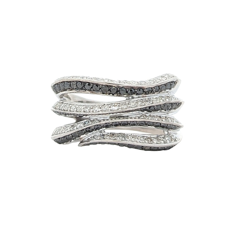 10KT White Gold 1.36ctw Black and White Diamond Estate Ring size 7.25