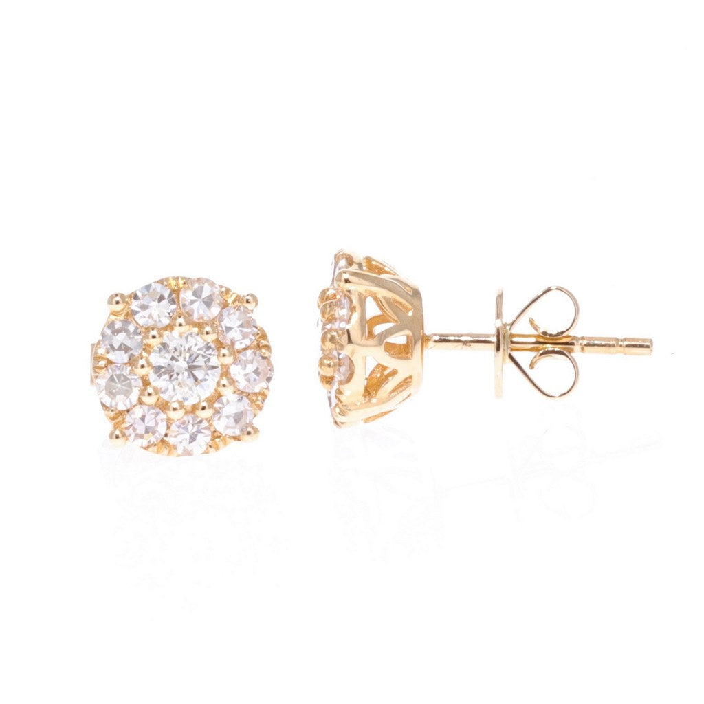 18KT Yellow Gold 1.00ctw Diamond Cluster Stud Earrings